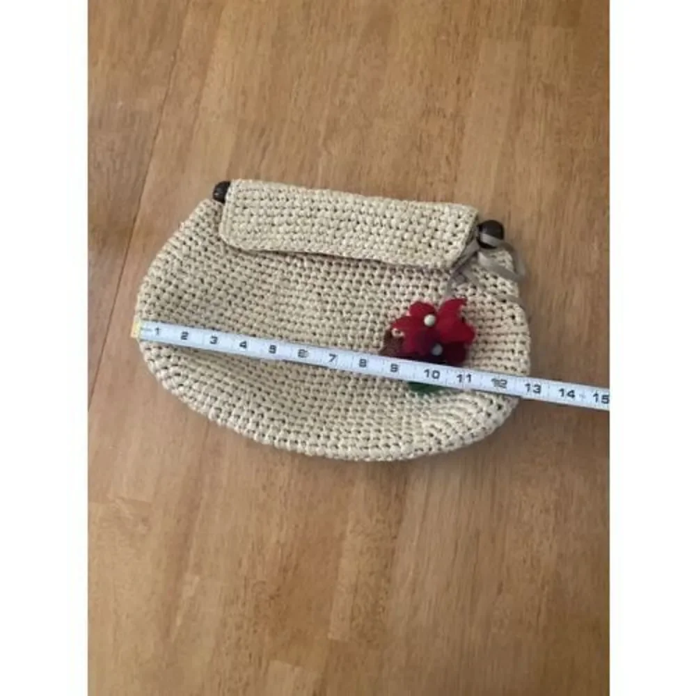 Marie Bonita Extra Straw Handbag Clutch Floral Lining Floral Beaded Charms